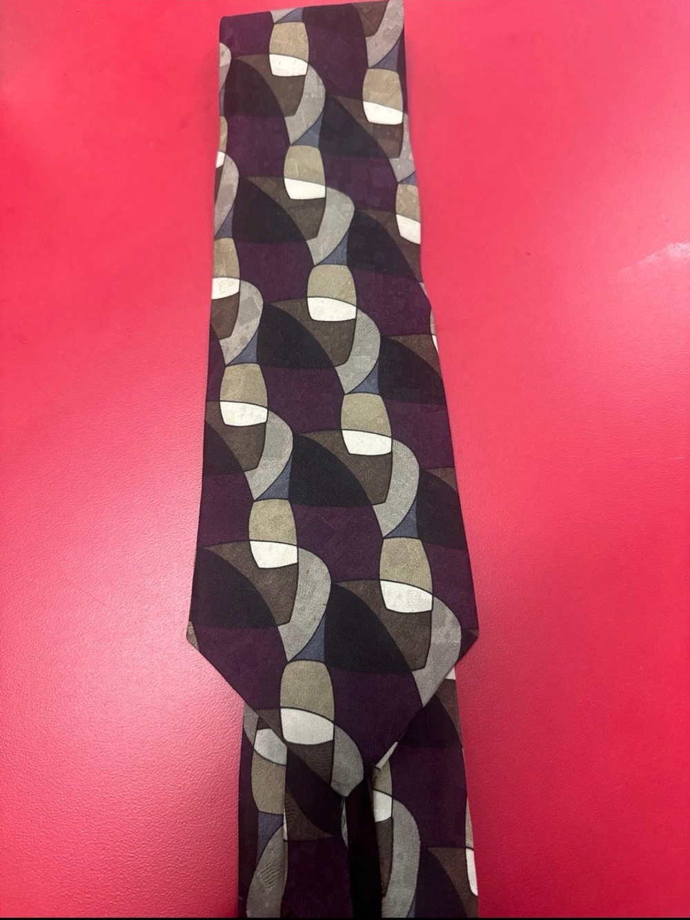 Mulberry Geometric Silk Tie in Plum, Brown and Cream